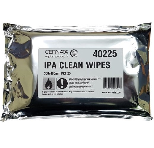 IPA Surface Clean Wipes on 68gsm Spunlace 30x40cms Pack of 25