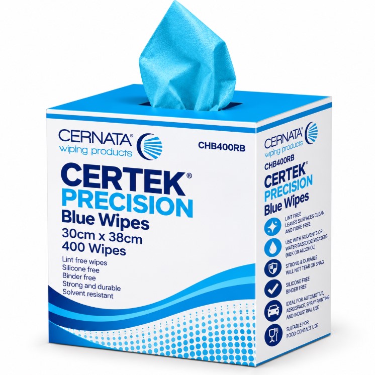 CERNATA Certek Blue Lint-Free Wipes – Boxed Roll, 400 Sheets, 30 x 38cm
