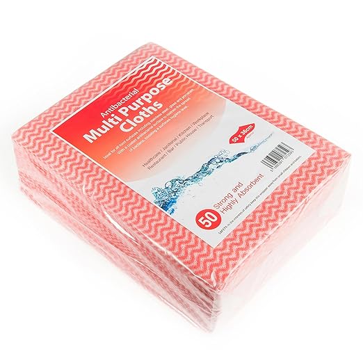 Premium Extra Strong Red Antibacterial Cleaning Cloths - Pack of 50
