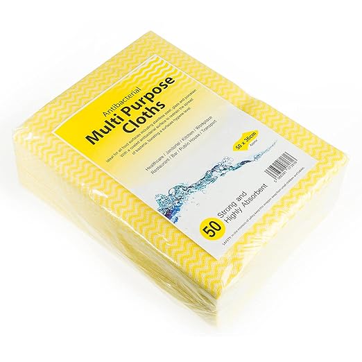 Premium Extra Strong Yellow Antibacterial Cleaning Cloths - Pack of 50