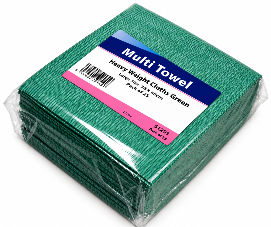 Heavy Duty Green Multi Towel Cleaning Cloths - Pack of 25