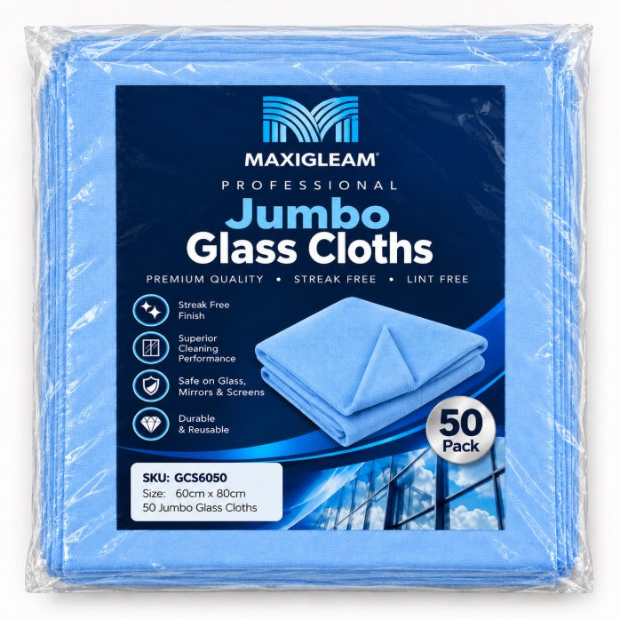 Extra Large Luxury Microfibre Glass Cloths 60x80cms Pack of 50