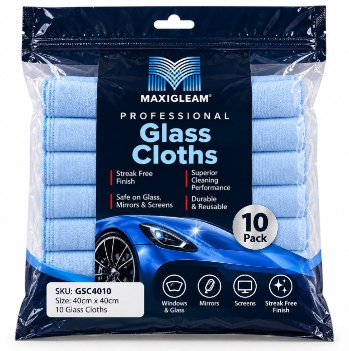 Maxigleam Premium Microfibre Glass Cloths 40x40cm Pack of 10