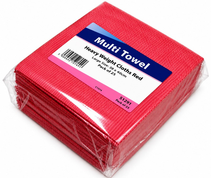 Heavy Duty Red Multi Towel Cleaning Cloths - Pack of 25