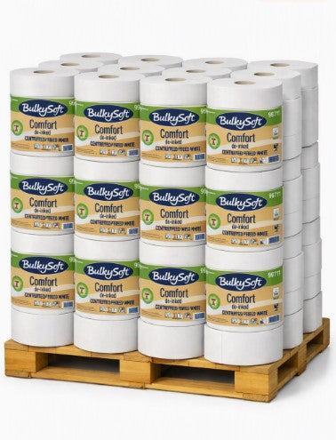 BulkySoft Comfort White Centrefeed Rolls – 2-Ply, 362 Sheets – Pallet of 60 Packs