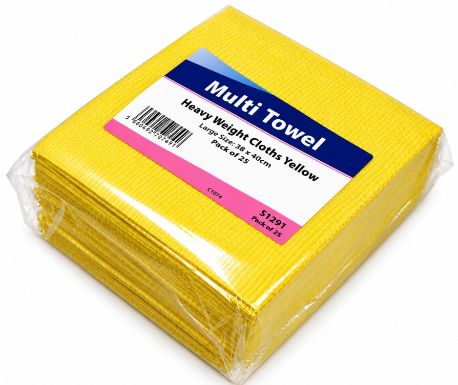 Heavy Duty Yellow Multi Towel Cleaning Cloths - Pack of 25