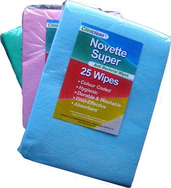 Novette Super Antibacterial Cleaning Cloths (pkt 25) Colour Coded The Wipe  Shop